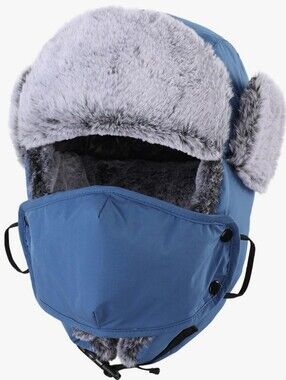New Mens Faux Fur Trapper Hat with Face Mask